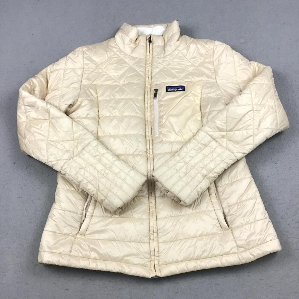 Patagonia Jacket Women Medium White Quilted Insulated Lined Full Zip Pockets M
